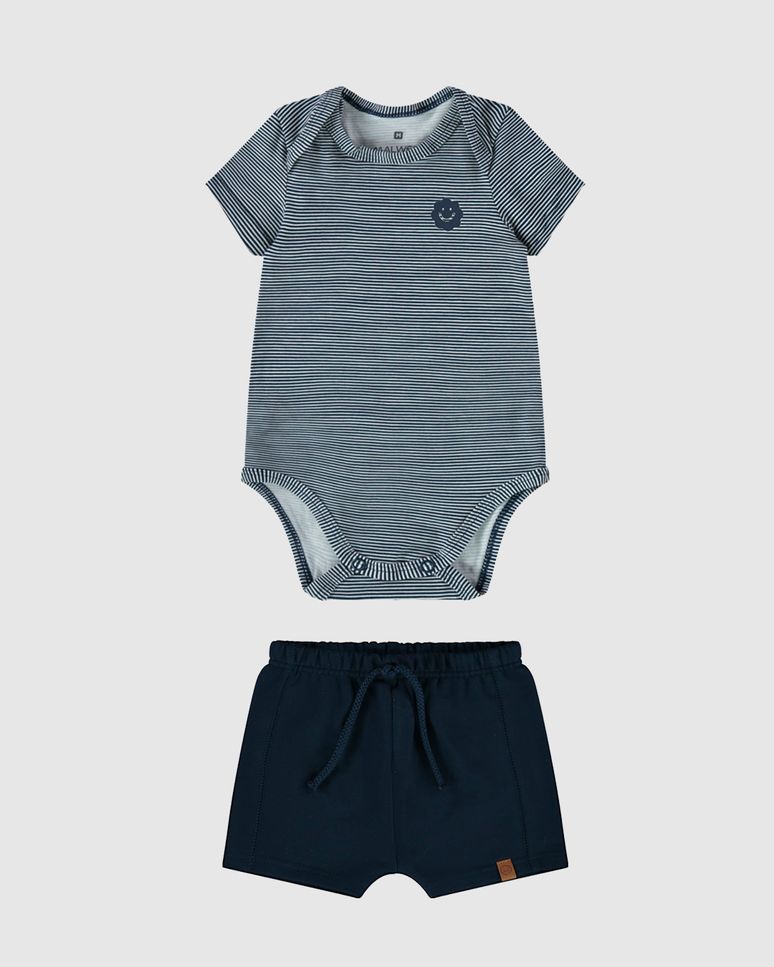 Conjunto Infantil Menino Body Manga Curta E Bermuda Em Algodão Malwee Kids