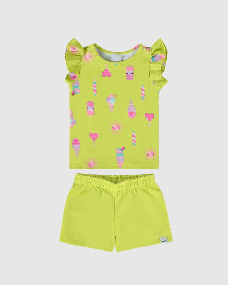 Conjunto Infantil Menina Blusa Estampada Em Algodão Malwee Kids