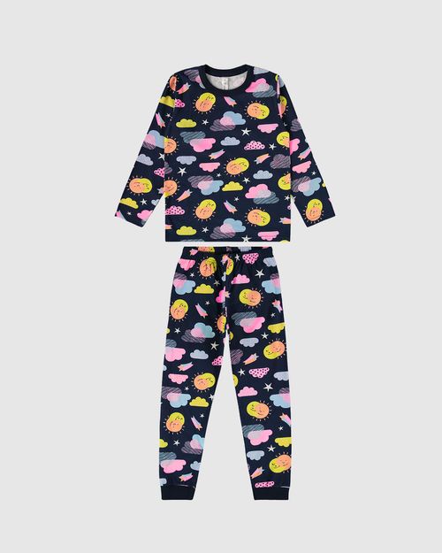 Pijama Infantil Menina Blusa Manga Longa Em Algodão Malwee Kids