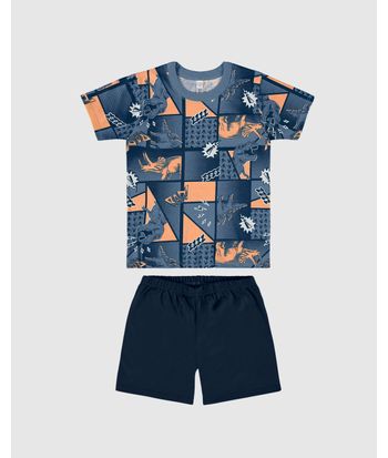 Pijama Infantil Menino Camiseta Estampa Corrida Em Algodão Malwee Kids
