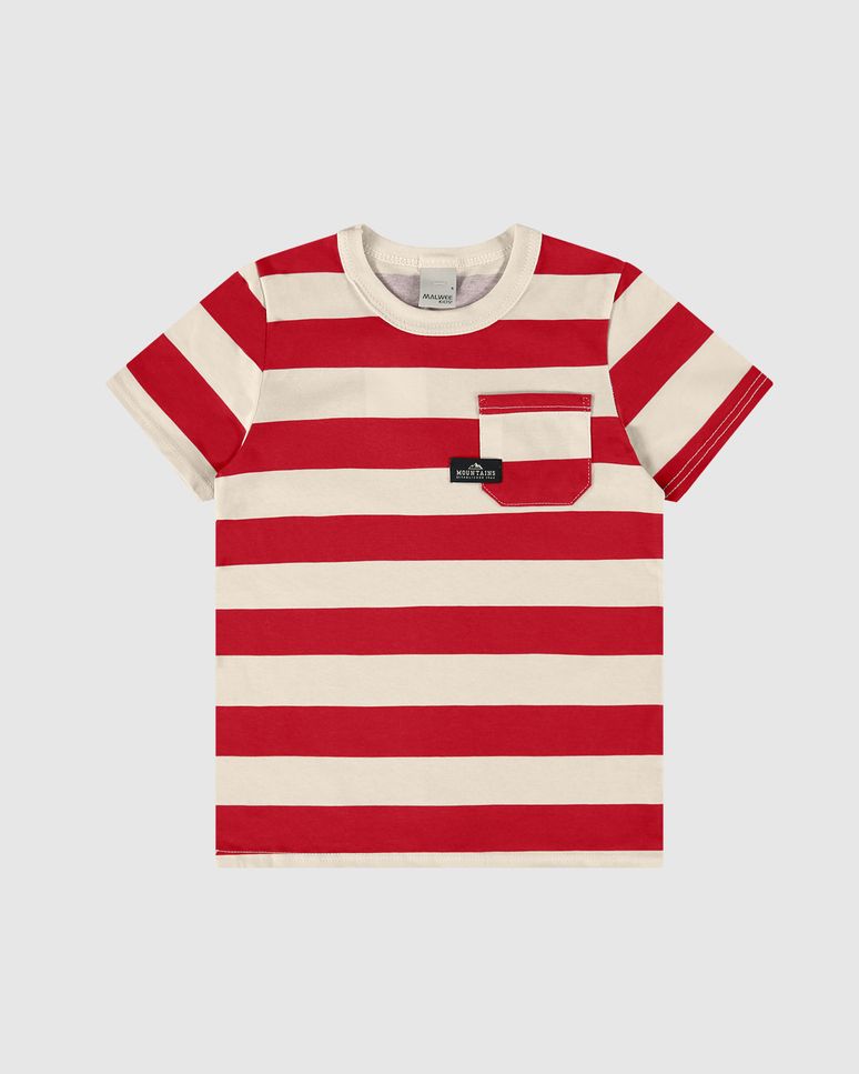 Camiseta Infantil Menino Listrada Bolso Frontal Em Algodão Malwee Kids
