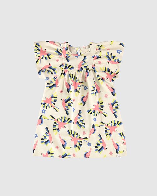 Vestido Infantil Estampa Pássaros Em Tecido Texturizado Malwee Kids