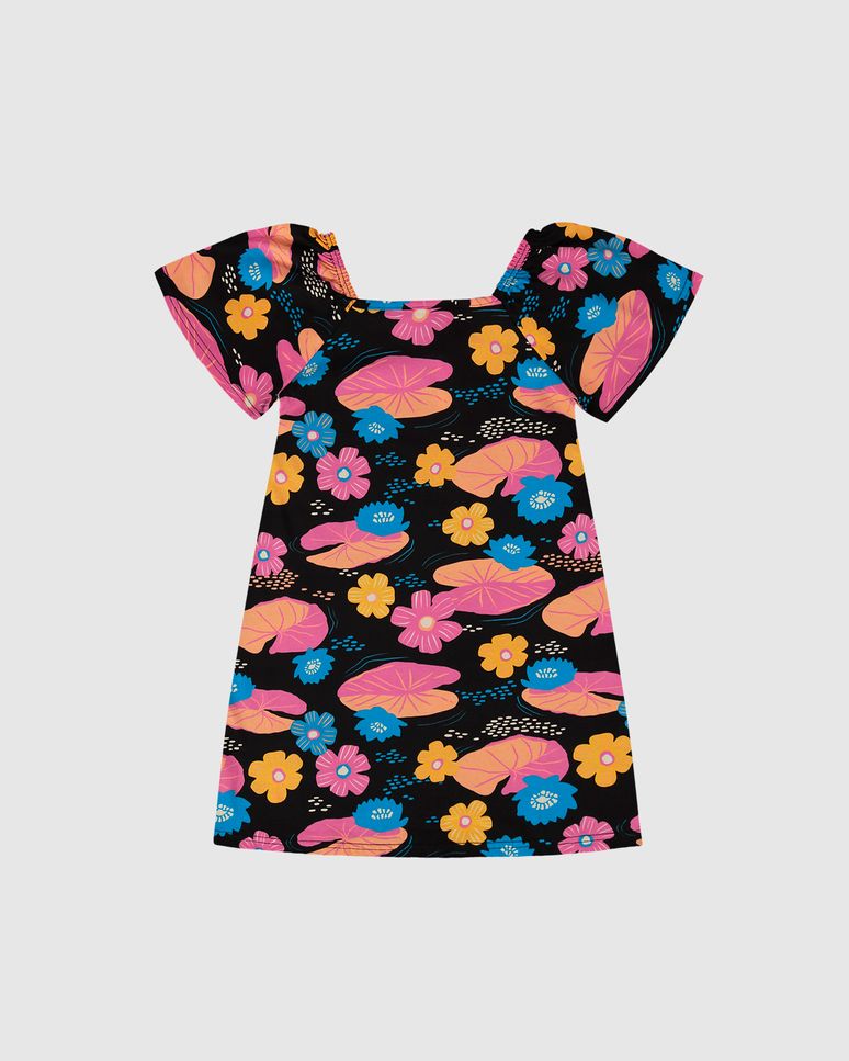 Vestido Infantil Manga Ampla Estampado Em Algodão Malwee Kids