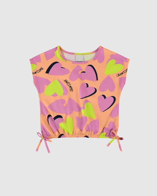 Blusa Infantil Menina Estampada Barra Elástico Em Algodão Malwee Kids