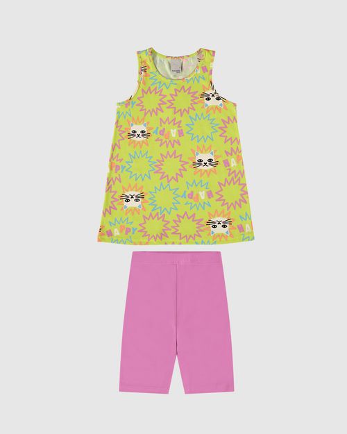 Conjunto Infantil Menina Regata Estampada E Bermuda Em Algodão Malwee Kids