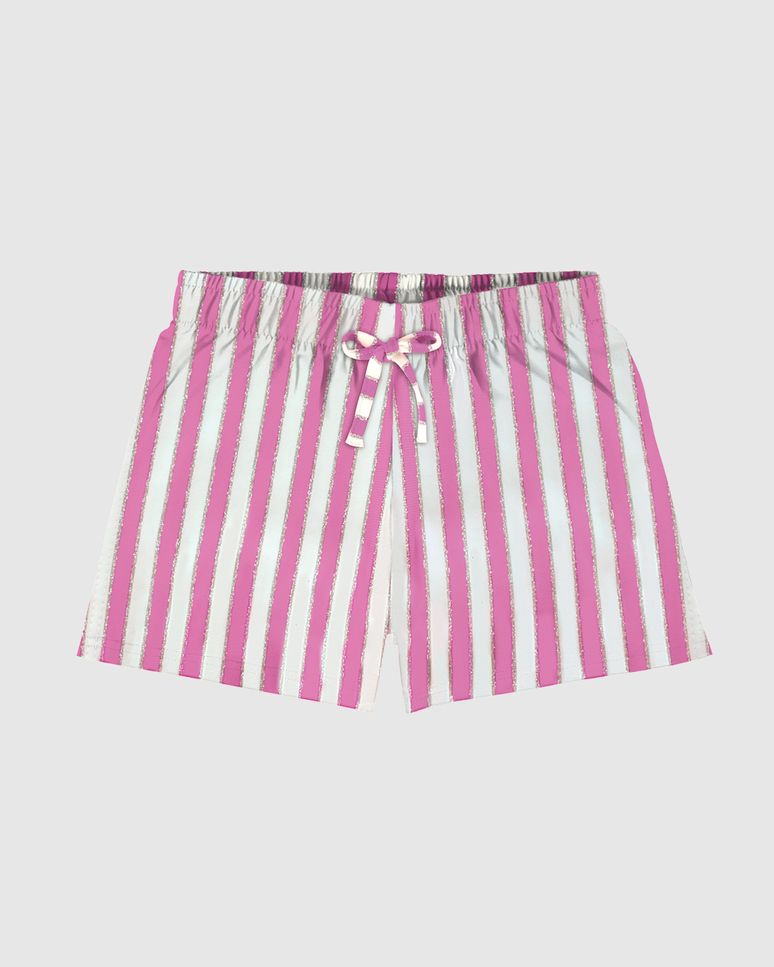Shorts Infantil Menina Em Malha Listrada Lurex Malwee Kids