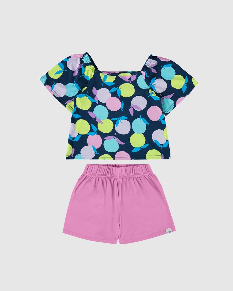 Conjunto Infantil Menina Blusa Estampa Frutas Em Algodão Malwee Kids