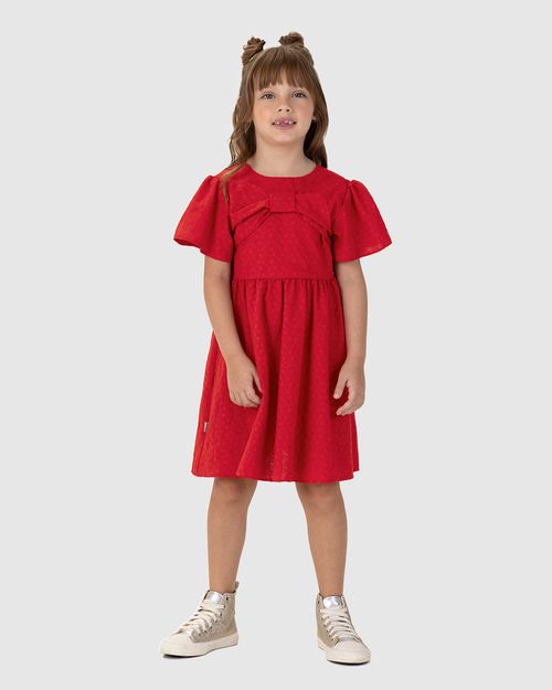 Vestido Infantil Laço Frontal Em Laise Algodão Malwee Kids