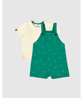 Conjunto Infantil Menino Camiseta + Macaquinho Estampado Malwee Kids
