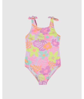 Maiô Infantil Menina Floral Em Malha Texturizada UV50+ Malwee Kids