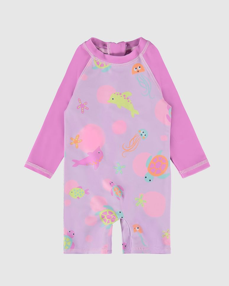 Macacão Praia Infantil Menina Manga Longa Em Malha UV50+ Malwee Kids