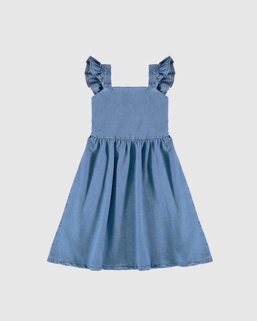 Vestido Infantil Alça Babado Em Jeans Leve Malwee Kids