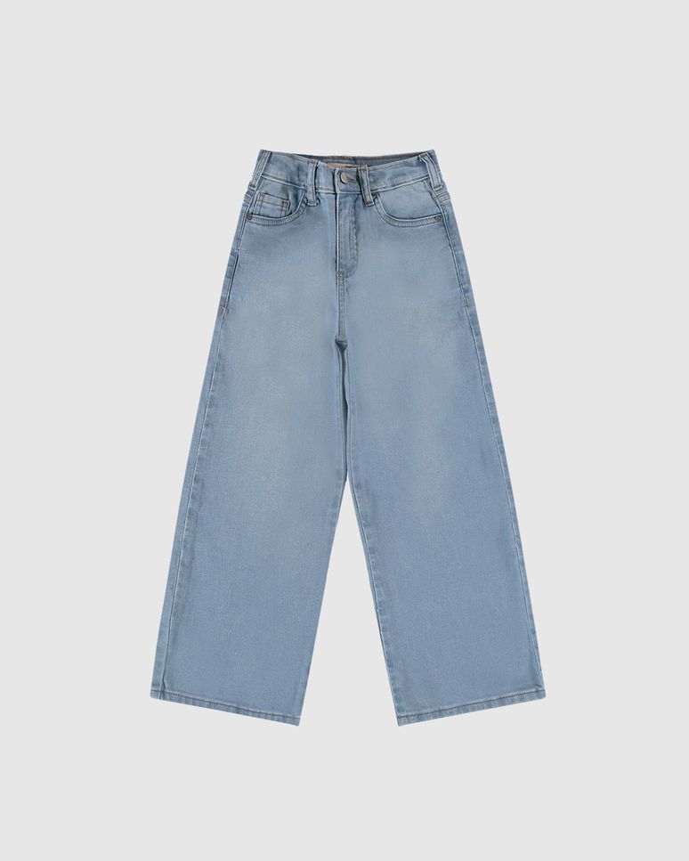 Calça Infantil Menina Wide Leg Cós Ajustável Em Jeans Moletom Malwee Kids