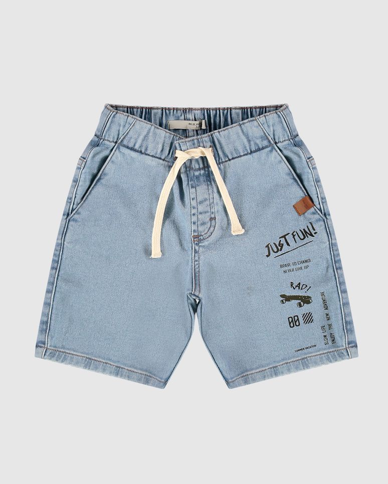 Bermuda Infantil Menino Estampa Just Fun Em Jeans Moletom Malwee Kids