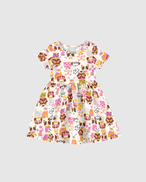 Vestido Infantil Estampa Cachorro Em Algodão Malwee Kids
