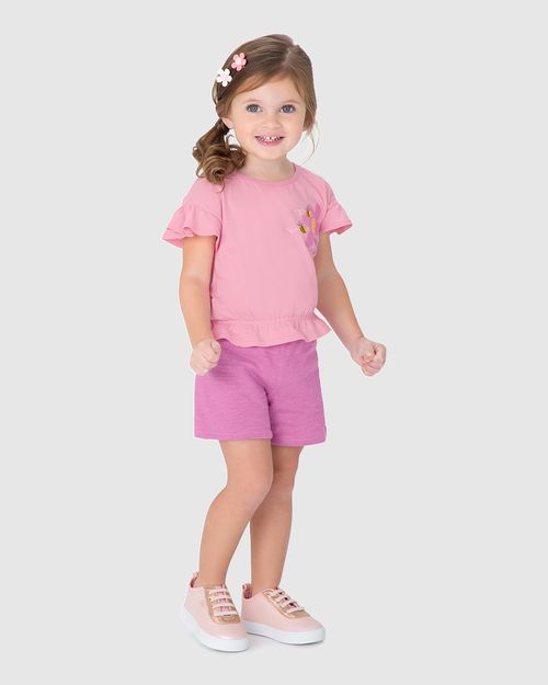 Conjunto Infantil Menina Blusa Barra Elástica Em Algodão Malwee Kids