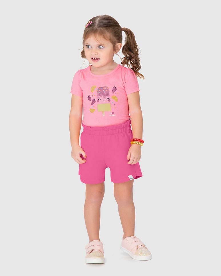 Conjunto Infantil Menina Blusa Estampa Com Glitter Malha Rajada Malwee Kids