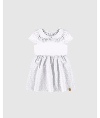 Vestido Infantil Gola Com Babados Em Algodão Malwee Kids