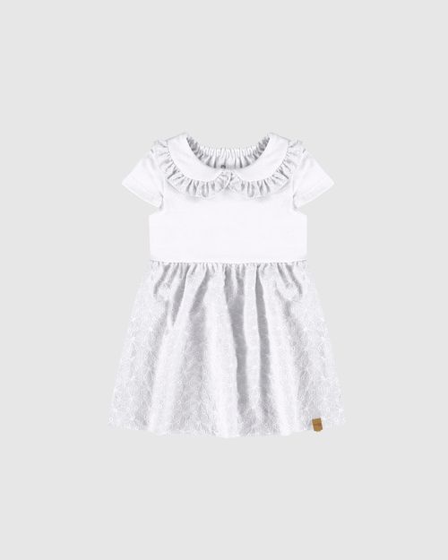Vestido Infantil Gola Com Babados Em Algodão Malwee Kids