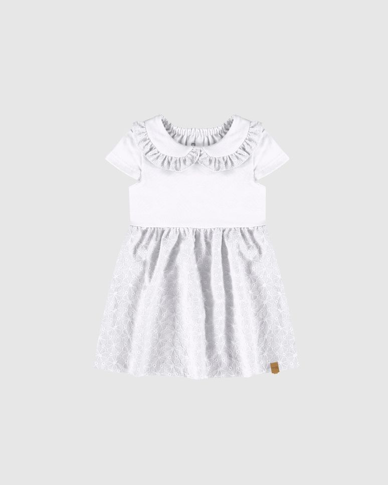 Vestido Infantil Gola Com Babados Em Algodão Malwee Kids