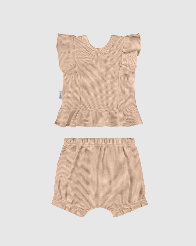 Conjunto Infantil Menina Recortes E Babados Em Malha Texturizada Malwee Kids