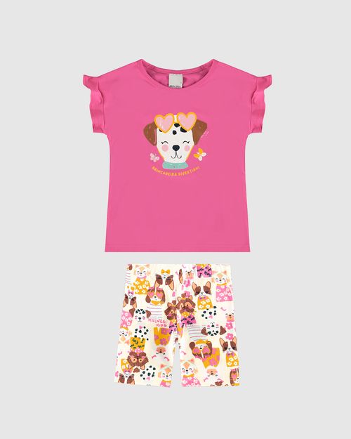 Conjunto Infantil Menina Shorts Estampa Cachorrinhos Em Algodão Malwee Kids