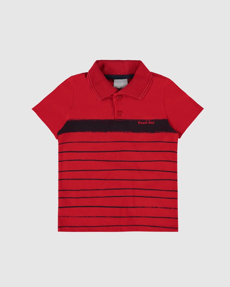 Camisa Polo Infantil Menino Listras Frontais Em Algodão Malwee Kids