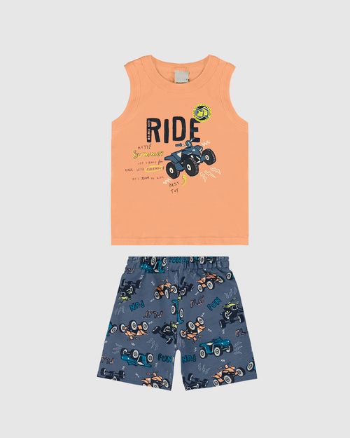 Conjunto Infantil Menino Bermuda Estampada Em Moletinho Malwee Kids