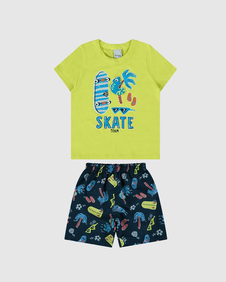 Conjunto Infantil Menino Estampa Skate Com Aplique Interativo Malwee Kids