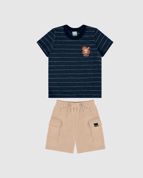 Conjunto Infantil Menino Camiseta Em Malha Rajada Listrada Malwee Kids