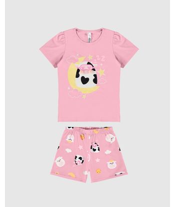 Pijama Infantil Menina Estampa + Aplique Pompom Em Algodão Malwee Kids
