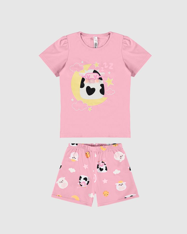 Pijama Infantil Menina Estampa + Aplique Pompom Em Algodão Malwee Kids