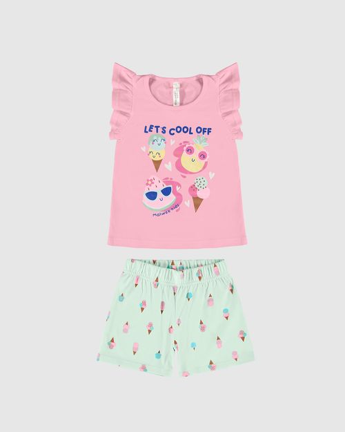 Pijama Infantil Menina Blusa Manga Babado Em Algodão Malwee Kids