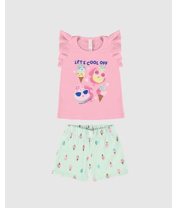 Pijama Infantil Menina Blusa Manga Babado Em Algodão Malwee Kids