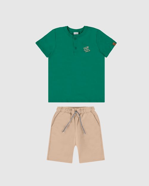 Conjunto Infantil Menino Camiseta Peitilho Frontal Em Algodão Malwee Kids