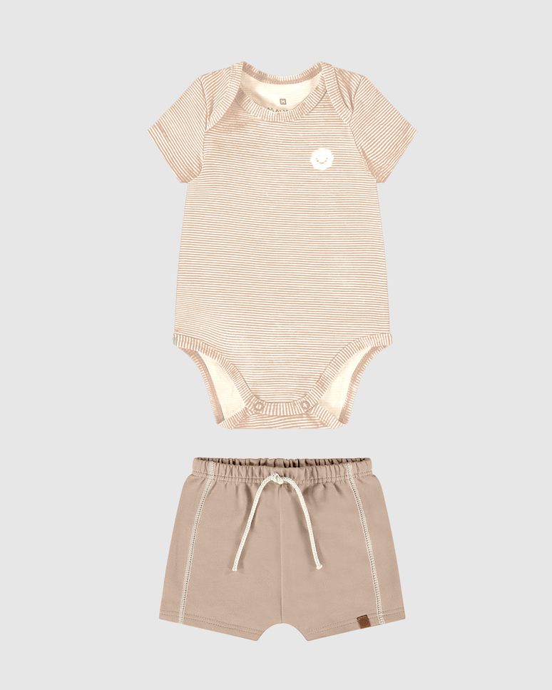 Conjunto Infantil Menino Body Manga Curta E Bermuda Em Algodão Malwee Kids