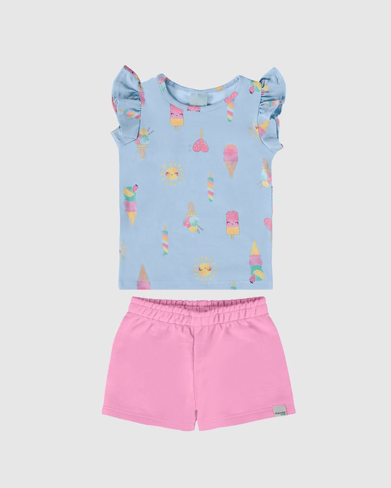 Conjunto Infantil Menina Blusa Estampada Em Algodão Malwee Kids