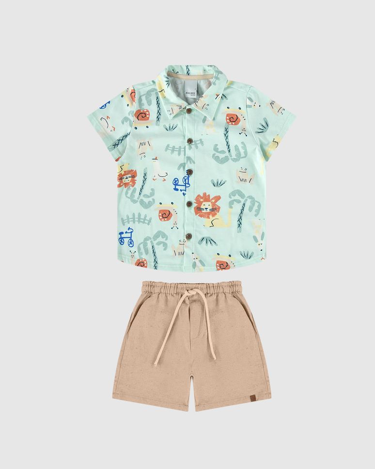 Conjunto Infantil Menino Camisa Estampada Em Algodão Malwee Kids