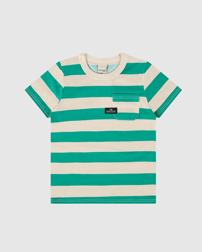 Camiseta Infantil Menino Listrada Bolso Frontal Em Algodão Malwee Kids
