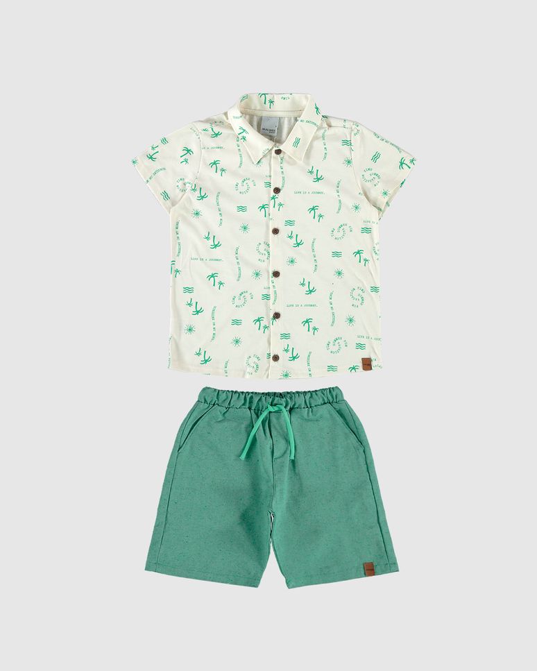 Conjunto Infantil Menino Camisa Estampa Lettering Em Algodão Malwee Kids