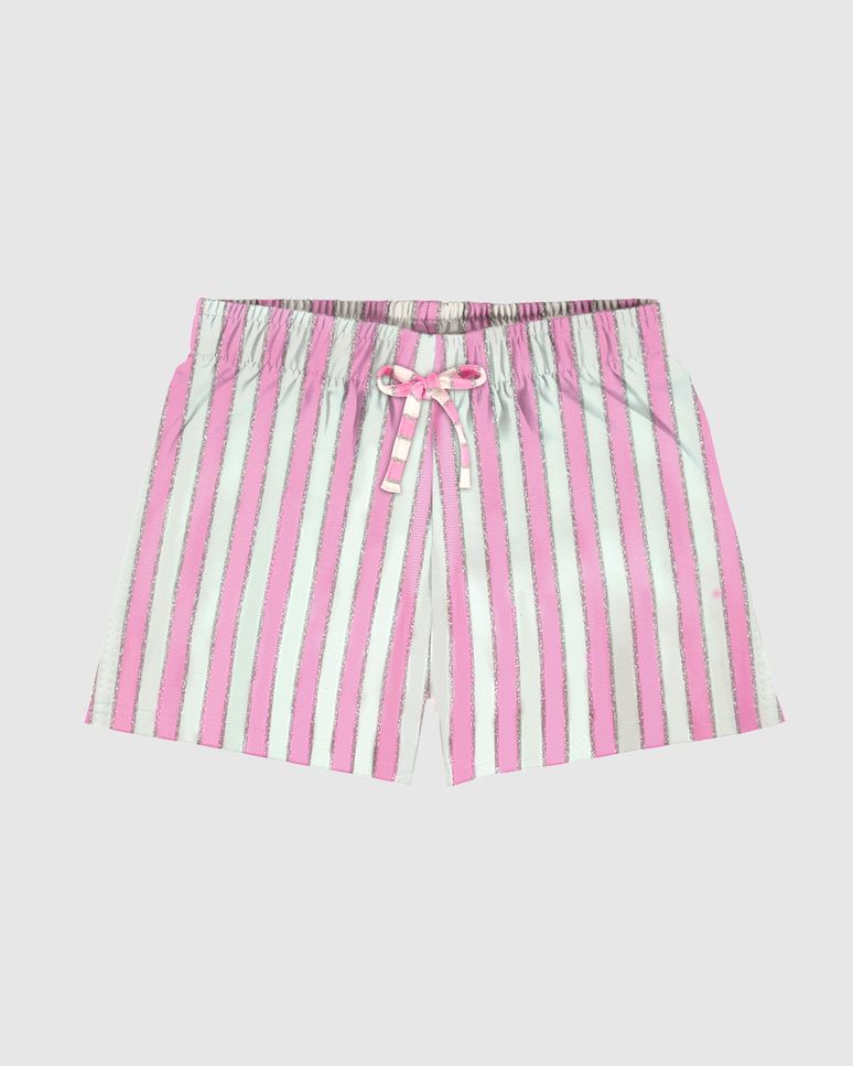 Shorts Infantil Menina Em Malha Listrada Lurex Malwee Kids