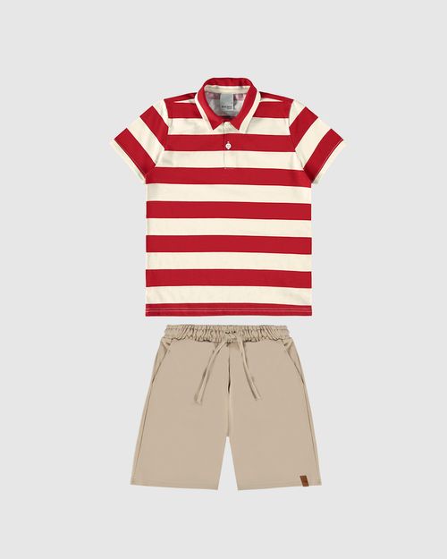 Conjunto Infantil Menino Camisa Polo Listrada Em Algodão Malwee Kids