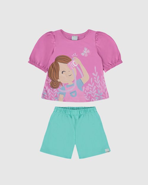 Conjunto Infantil Menina Blusa Com Estampa + Glitter Em Algodão Malwee Kids
