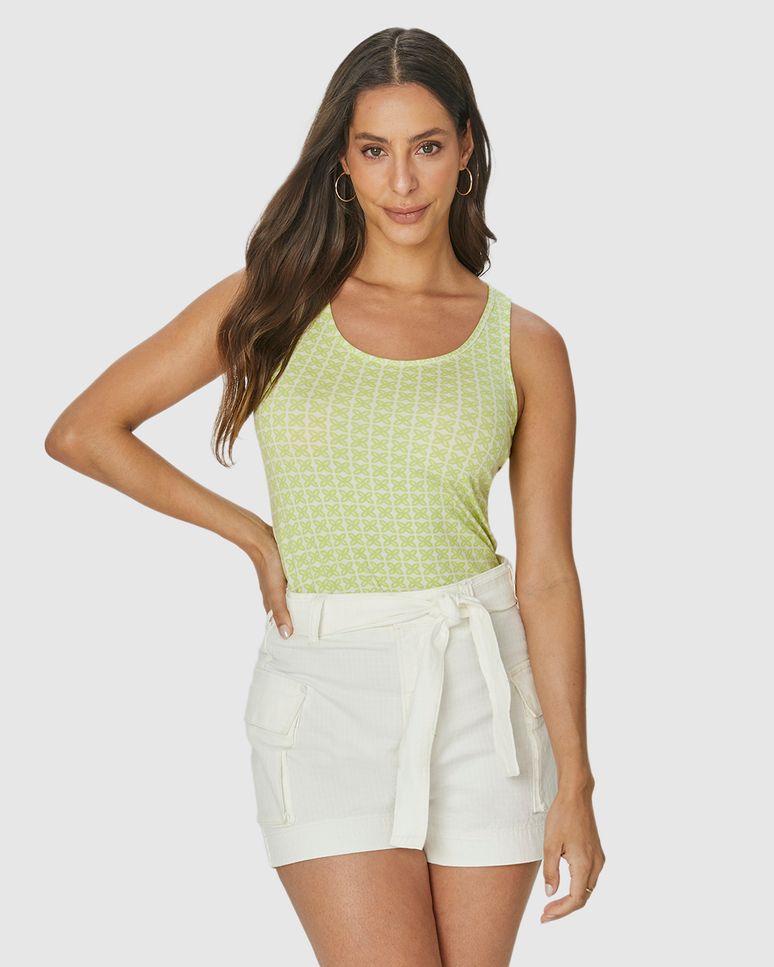 Regata Feminina Decote Redondo Estampada Em Viscose Stretch