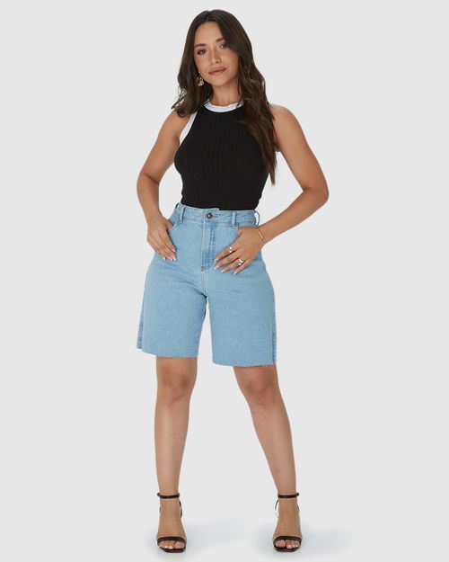 Bermuda Feminina Jorts Barra Desfiada Em Jeans Com Elastano