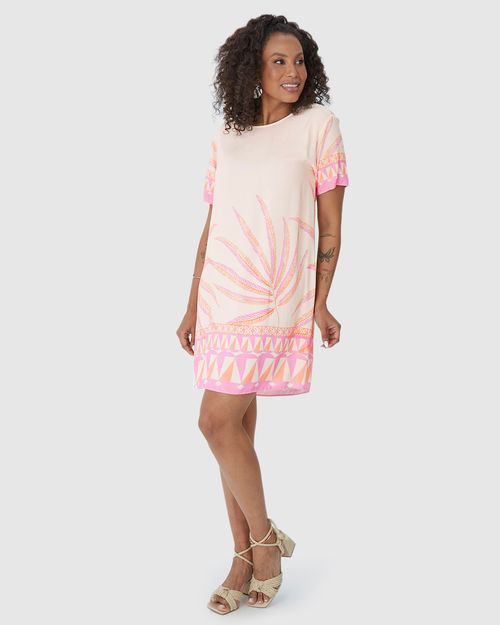 Vestido Amplo Feminino Manga Curta Estampado Em Viscose