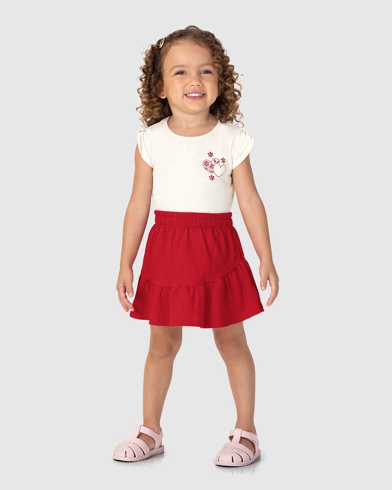 Conjunto Infantil Menina Saia Em Malha Texturizada Malwee Kids