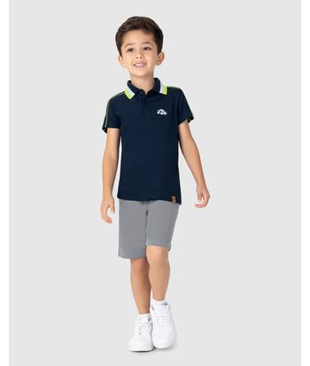 Conjunto Infantil Menino Camisa Polo Gola Contraste Em Algodão Malwee Kids