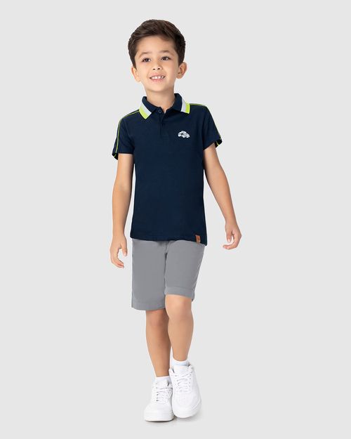 Conjunto Infantil Menino Camisa Polo Gola Contraste Em Algodão Malwee Kids
