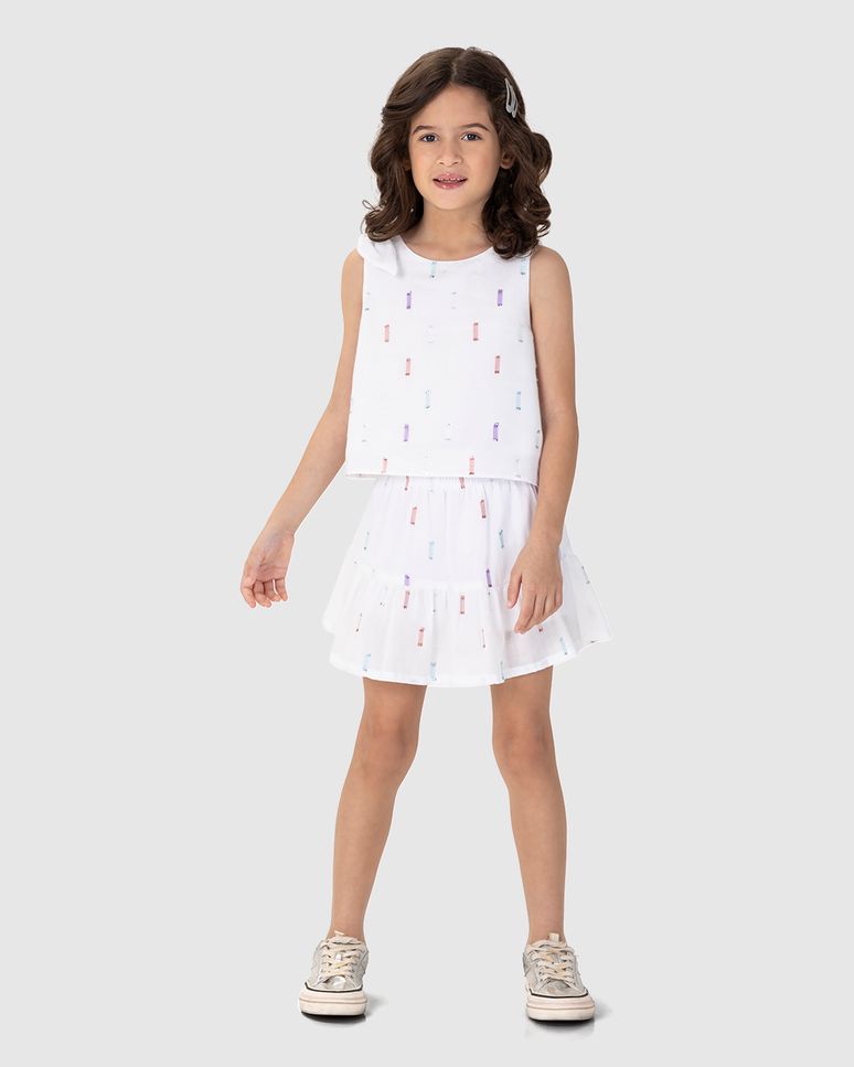 Conjunto Infantil Menina Regata E Saia Em Plumetis Brilho Malwee Kids